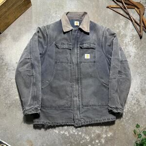 Vintage Carhartt Faded Distressed Chore Jacket Mens XL Grey/Brown Canvas Quilted